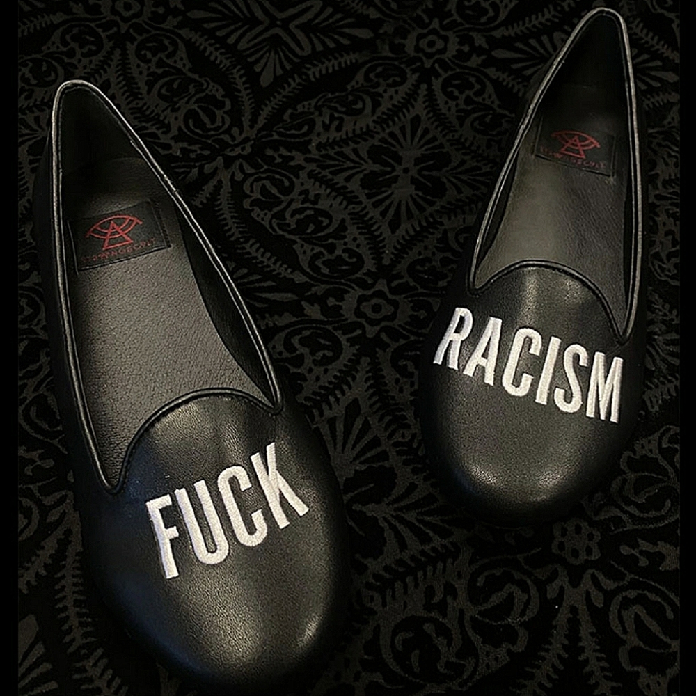 STRANGE CVLT "F#CK RACISM" Limited Edition Vegan Embroidered Flats
